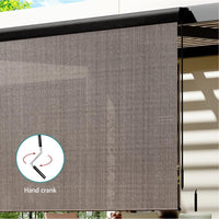 2.1X2.5M Outdoor Blinds Awning Roll Down Retractable Knit Fabric Outdoor Blinds Window Shade Brown
