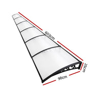 Window Door Awning 1mx6m Transparent Plastic Frame