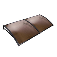 Window Door Awning Canopy 1mx2m Brown Sheet Black Plastic Frame