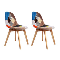 Set of 2 Retro Beech Fabric Dining Chair - Multi Colour