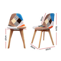 Set of 2 Retro Beech Fabric Dining Chair - Multi Colour