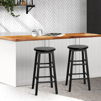 2x Bar Stools Round Chairs Wooden Black