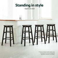 4x Bar Stools Round Chairs Wooden Black