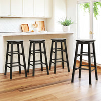 4x Bar Stools Round Chairs Wooden Black