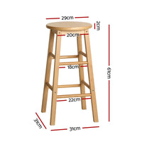 4x Bar Stools Round Chairs Wooden Nature