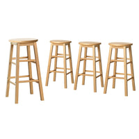 4x Bar Stools Round Chairs Wooden Nature