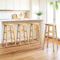 4x Bar Stools Round Chairs Wooden Nature