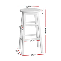 2x Bar Stools Round Chairs Wooden White