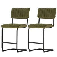 2x Bar Stools Velvet Chairs Green