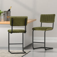 2x Bar Stools Velvet Chairs Green