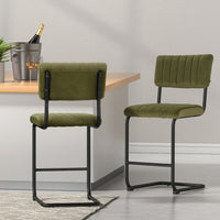 4x Bar Stools Velvet Chairs Green