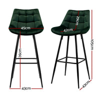 4x Bar Stools Velvet Chairs Green