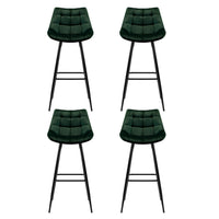 4x Bar Stools Velvet Chairs Green