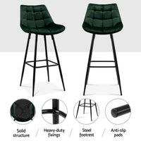 4x Bar Stools Velvet Chairs Green