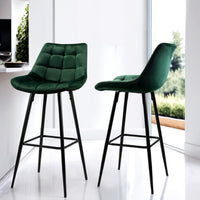 4x Bar Stools Velvet Chairs Green