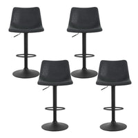 4x Bar Stools Vintage Leather Swivel Gas Lift Black