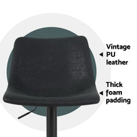 4x Bar Stools Vintage Leather Swivel Gas Lift Black