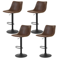 4x Bar Stools Vintage Leather Swivel Gas Lift Brown