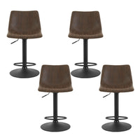 4x Bar Stools Vintage Leather Swivel Gas Lift Brown