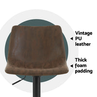 4x Bar Stools Vintage Leather Swivel Gas Lift Brown