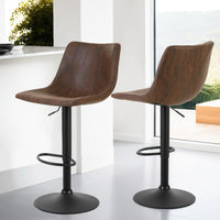 4x Bar Stools Vintage Leather Swivel Gas Lift Brown