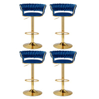 4x Bar Stools Gas Lift Velvet Woven Backrest Navy