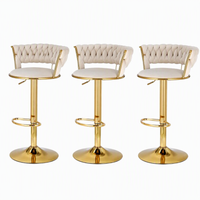 Artiss Bar Stools X3 Kitchen Counter Chair Gas Lift Velvet Woven Backrest Ivory