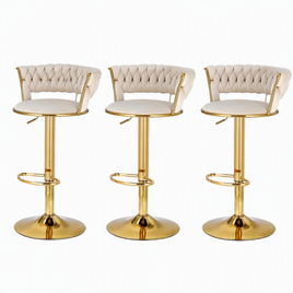 Artiss Bar Stools X3 Kitchen Counter Chair Gas Lift Velvet Woven Backrest Ivory