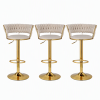 Artiss Bar Stools X3 Kitchen Counter Chair Gas Lift Velvet Woven Backrest Ivory