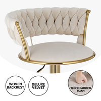 Artiss Bar Stools X3 Kitchen Counter Chair Gas Lift Velvet Woven Backrest Ivory