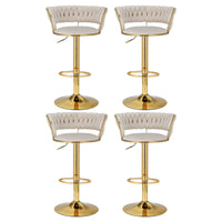 4x Bar Stools Gas Lift Velvet Woven Backrest Ivory