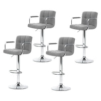 4x Bar Stools Fabric Gas Lift w/Armrest Grey