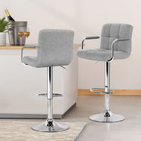 4x Bar Stools Fabric Gas Lift w/Armrest Grey