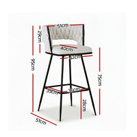 Artiss 2x Bar Stools Kitchen Dining Chair Counter Stool Woven Velvet Metal Ivory
