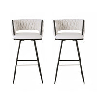 Artiss 2x Bar Stools Kitchen Dining Chair Counter Stool Woven Velvet Metal Ivory