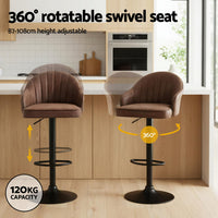 Artiss 2x Bar Stools Kitchen Swivel Gas Lift Counter Chair Shell Leather Brown