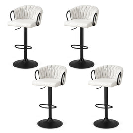 Artiss Bar Stool x4 Kitchen Dining Chair Counter Gaslift Woven Velvet Ivory
