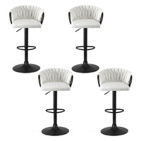 Artiss Bar Stool x4 Kitchen Dining Chair Counter Gaslift Woven Velvet Ivory