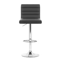 Set of 4 PU Leather Lined Pattern Bar Stools- Grey and Chrome