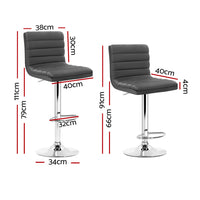 Set of 4 PU Leather Lined Pattern Bar Stools- Grey and Chrome