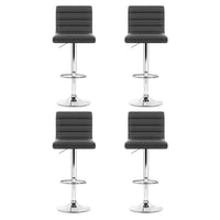 Set of 4 PU Leather Lined Pattern Bar Stools- Grey and Chrome