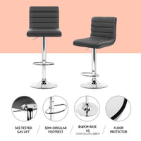 Set of 4 PU Leather Lined Pattern Bar Stools- Grey and Chrome