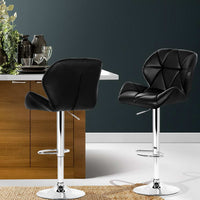 2x Bar Stools Gas Lift Padded Leather Black