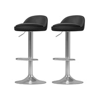 2x Bar Stools PU Leather Gas Lift Black