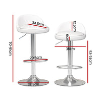 2x Bar Stools PU Leather Gas Lift White