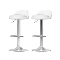 2x Bar Stools PU Leather Gas Lift White