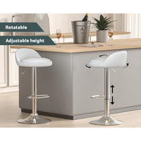 2x Bar Stools PU Leather Gas Lift White