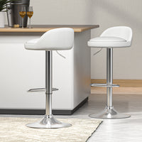 2x Bar Stools PU Leather Gas Lift White