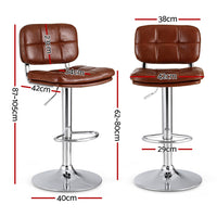 Artiss 2x Bar Stools Kitchen Swivel Gas Lift Counter Chair Tuft PU Leather Brown