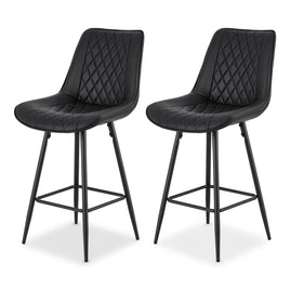 Artiss 2x Bar Stools Kitchen Dining Chair Counter Stool Diamond PU Leather Black